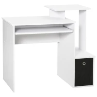 HOMCOM Secretária de Computador Multimídia com Prateleiras Bandeja Teclado Cesta Painéis de Partículas Branco(m-7)