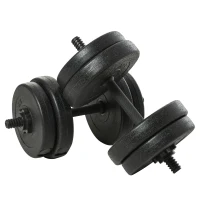 HOMCOM Conjunto de Halteres Curtos Total 20 Kg Pares de Halteres Peso Ajustável Barras Incluídas HDPE Preto(m-1)
