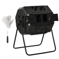 Outsunny Compostador de Tambor Giratorio con Capacidad 160 Litros de Doble Cámara y Ventilación Marco de Acero 71x65x96cm Negro(m-10)