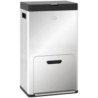HOMCOM Cesto de Lixo de 3 Compartimentos de 56L com Suporte para desodorizante em Aço e PP 45,7x35,8x76 cm Prateado(m-5)