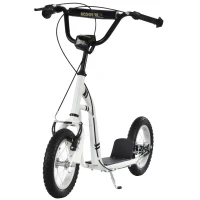 HOMCOM Trotinete para Crianças 5-12 Anos Rodas 12" Patinete Travões Duplos Altura Ajustável e descanso Lateral 100 Kg Aço Branco(m-7)