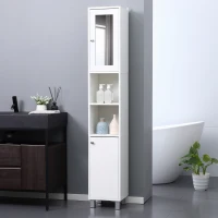 Kleankin Móvel Coluna de Casa de Banho Armário Alto 2 Armários 6 Nichos Prateleiras Ajustáveis 30x28x180 cm Branco(m-2)
