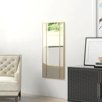 HOMCOM Espelho de Parede Vitral Retangular Estilo Janela Horizontal ou Vertical com 4 Ganchos em Metal Dourado 110x50 cm(m-4)