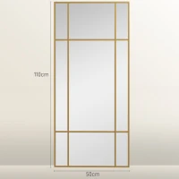 HOMCOM Espelho de Parede Vitral Retangular Estilo Janela Horizontal ou Vertical com 4 Ganchos em Metal Dourado 110x50 cm(m-3)