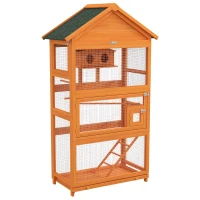 Pawhut Gaiola para Pássaros em Madeira Gaiola para Papagaio Área de Jogos Telhado de Asfalto Impermeável 92x52x171 cm Laranja(m-1)