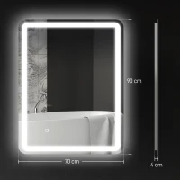 HOMCOM Espelho de Banheiro Retangular LED com Função Antiembaçante Brilho Ajustável Memória 70x90 cm Prateado(m-3)