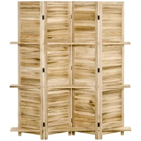 HOMCOM Biombo Interior 4 Painéis 3 Prateleiras Dobráveis Portas de Ripas Madeira de Paulownia Aspecto Pinho Autoclave(m-7)
