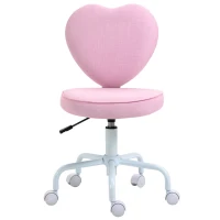 HOMCOM Cadeira de Escritório com Encosto em Forma de CoraçãoAjustável em Altura em Tecido de Linho 40x50x79-89 cm Rosa(m-6)