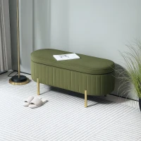 HOMCOM Banco Baú Oval de 72L com Tampa Levantável em Tecido de Efeito Veludo e Madeira 108x44x43,5 cm Verde(m-2)