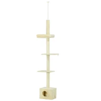 Pawhut Arranhador para Gatos do Solo ao Teto Altura Ajustável 440x31x240-270 cm 4 Níveis de Atividades com Casinha(m-7)
