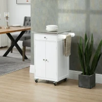 HOMCOM Carrinho de Serviço para Cozinha com Rodas 1 Gaveta 2 Portas Prateleira Panos de Cozinha MDF Branco e Aço Inoxidável(m-2)