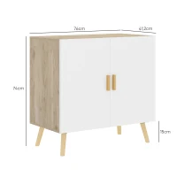 HOMCOM Buffet Móvel de Armazenamento com Alças de Bambu Prateleira Ajustável Base Elevada 76x41,2x74 cm Branco Madeira Natural(m-3)