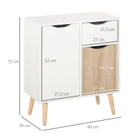 HOMCOM Buffet Móvel de Armazenamento estilo Escandinavo 2 Armários Gaveta deslizante Madeira Branco Carvalho Claro(m-3)
