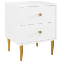 HOMCOM Mesa de Cabeceira com 2 Gavetas Puxadores Pés de Aço para Quarto Sala 40x35x50 cm Branco(m-1)