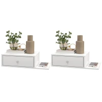 HOMCOM Conjunto de 2 Mesas de Cabeceira de Parede Conjunto de 2 Mesas de Cabeceira Prateleira Lateral e Gaveta 55x30x15 cm MDF Branco(m-6)