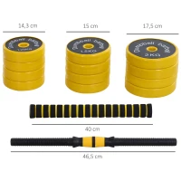 HOMCOM Conjunto de Halteres Curtos ou Longos 20 Kg Barra de Extensão Incluída Musculação Ajustável Treino Musculação & Halterofilismo(m-3)