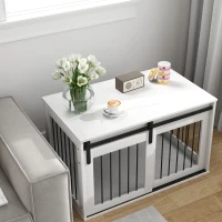 Pawhut Caixa para Cães com Porta de Correr Ventilação Painel de Aglomerado e Aço 98x58x61 cm Branca(m-4)