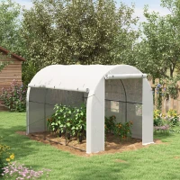 Outsunny Estufa de Jardim 6 ㎡ 3x2 m com 1 Porta 2 Paredes Laterais com Fecho de Correr 6 Janelas Branco(m-2)