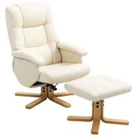 HOMCOM Poltrona Relaxante com Apoio para Os Pés Poltrona de Relaxamento Giratória 360° Encosto Inclinável Carga 120 Kg Creme(m-6)
