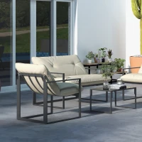 Outsunny Conjunto de Mobiliário de Jardim 4 Peças para 4 Pessoas com Sofá de 2 Lugares 2 Poltronas e 1 Mesa de Centro Cinza e Bege(m-4)