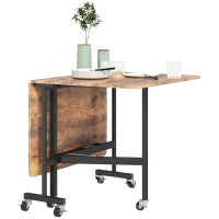 HOMCOM Mesa de Cozinha Dobrável Mesa de Jantar Dobrável com 2 Abas 6 Rodas para 4-6 Pessoas 120x80x73 cm Marrom Rústico(m-7)