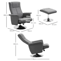HOMCOM Cadeira de Massagem com Pufe Encosto Inclinável 78x95x88 cm Cinza Escuro(m-3)