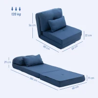 HOMCOM Sofá Cama Conversível de Chão Sofá 1 Lugar com 1 Travesseiro com Encosto Ajustável Azul Escuro(m-3)