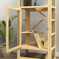 Pawhut Gaiola para Hamsters ou Pequenos Animais em Madeira 5 Níveis com Escada Cabana Balanço 54x38x131 cm Natural(m-5)