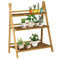 Outsunny Étagère à plantes en bois forme pyramidale échelle pliante avec 3 étagères 80 x 37 x 93 cm marron(m-1)