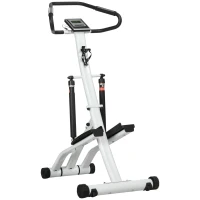 Sportnow Stepper com Guidão 12 Níveis de Resistência Ajustáveis Tela LCD 2 Rodas e Pedais Antiderrapantes Branco e Preto(m-7)