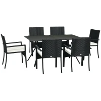 Outsunny Set da Giardino 7 Pezzi in Rattan PE con Tavolo da Pranzo 150x90x72 cm e 6 Sedie 58x62x87 cm con Cuscini(m-1)