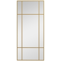 HOMCOM Espelho de Parede Vitral Retangular Estilo Janela Horizontal ou Vertical com 4 Ganchos em Metal Dourado 110x50 cm