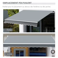 Outsunny Toldo Retrátil 395x245 cm Toldo Exterior Terraço Manivela Ângulo Ajustável Alumínio e Poliéster 280 g/㎡ Proteção UV Cinza(m-5)