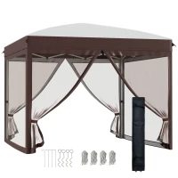 Outsunny Gazebo de Jardim 3x3 m com Mosquiteiro e Bolsa de Transporte com Rodas Cor Creme(m-5)