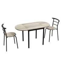 HOMCOM Conjunto Mesa Oval Extensível e 2 Cadeiras Mesa de Folha Metal e MDF Preto e Natural(m-1)