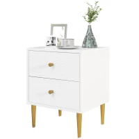 HOMCOM Mesa de Cabeceira com 2 Gavetas Puxadores Pés de Aço para Quarto Sala 40x35x50 cm Branco(m-7)