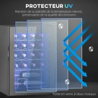 HOMCOM Adega de Vinho 20 Garrafas 53L de Alta Performance Temperatura Ajustável 5-18° com Luz LED Preto(m-4)