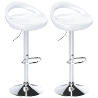 HOMCOM Conjunto 2 Banquinhos de Bar Giratórios com Apoio de Pés Altura Ajustável Base em Aço Assento em Abs Branco(m-1)