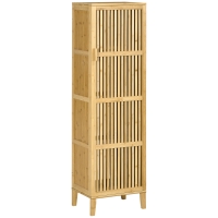 HOMCOM Móvel de Armazenamento em Bambu com Prateleiras e Porta estilo de Ripas para Banheiro Quarto Sala 40x30x140 cm