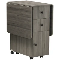 HOMCOM Mesa de Cozinha Dobrável Mesa de Jantar com 2 Painéis Dobráveis 2 Gavetas 1 Armário Cinza(m-1)