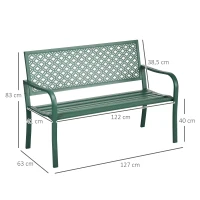 Outsunny Banco de Jardim Banco Exterior de Jardim em Aço com Encosto com Motivo Floral para 2 Pessoas 127x63x83 cm Verde Escuro(m-3)