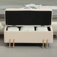 HOMCOM Banco de Armazenamento Caixa de Armazenamento estilo Contemporâneo Espaço de Armazenamento Veludo Bege Pernas Metal Dourado(m-4)