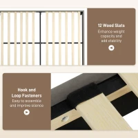 HOMCOM Estrado de Cama de Casal 140x190 cm Cama de Casal Cabeceira Ajustável Sommier 150x198x100/105/110/115/120 cm Cinza(m-4)