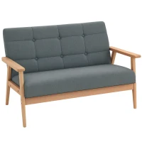 HOMCOM 2-Sitzer Sofa, Couch mit Armlehnen, Rückenkissen, Wohnzimmersofa mit Leinenoptik, Polstersofa für Wohnzimmer, Schlafzimmer 115 x 66,5 x 73 cm, Dunkelgrau(m-1)