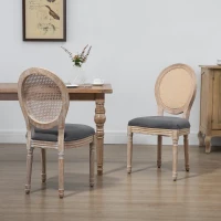 HOMCOM Conjunto de 2 Cadeiras de Sala de Jantar Cadeira de Sala de Estar Medalhão Estilo Louisxvi Madeira Maciça Esculpida Patinada(m-2)