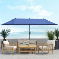 Outsunny Guarda Sol de Jardim Duplo Retangular 4,6x2,7x2,4 m com Abertura e Fechamento Por Manivela Lona 180 g/㎡ Azul(m-5)