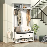 HOMCOM Cabide com Ganchos Guarda Roupa com Banco para Sapatos para Entrada Corredor Metal Aglomerado Branco Cinza(m-2)