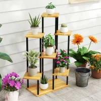 Outsunny Suporte para Plantas de 7 Níveis para Interior e Exterior Prateleira para Plantas em Aço e Madeira Madeira Natural(m-4)