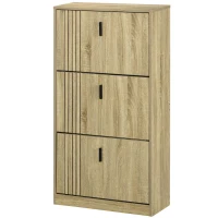 HOMCOM Móvel de Sapatos com 3 Abas 18 Pares Grande Capacidade para Entrada Corredor Sala 63x24x117 cm Carvalho(m-7)