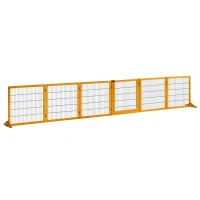 Pawhut Barreira de Segurança para Cães Barreira Modular Dobrável 6 Painéis 2 Pés de Suporte Madeira 432x36x70 cm Amarelo(m-5)